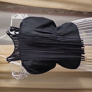 NWOT bebe black strappy peplum top w/fringe detail, XS